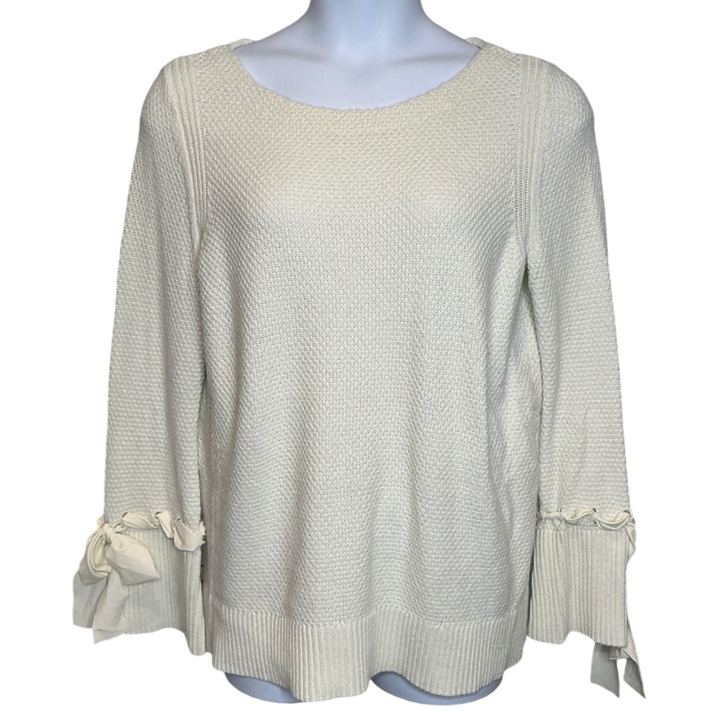 Talbots Womens Cream Sweater Sz XL Tie Bell Sleeve Oversized Slouchy Coastal